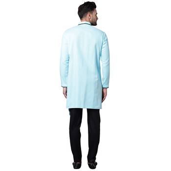 Swanky Pintucked Front Open Turquoise Blue Men'S Kurta Only 3