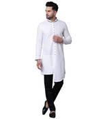 Swanky Pintucked Front Open White Men'S Kurta Only