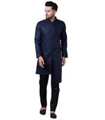 Swanky Pintucked Front Open Navy Blue Men'S Kurta Only