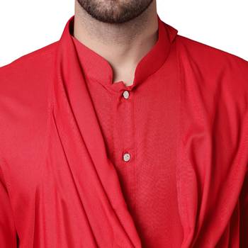 Stylish Shawl Neck Red Men'S Kurta With Red Churidar 3