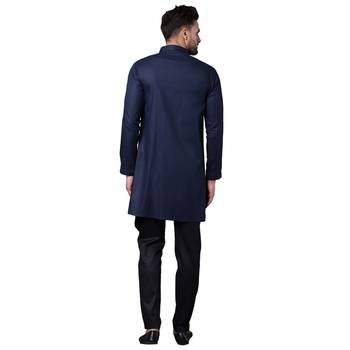 Swanky Pintucked Front Open Navy Blue Men'S Kurta Only 3