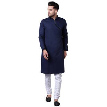 Daring Angrakha Placket Navy Blue Men'S Kurta Only 1