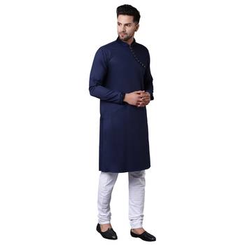 Daring Angrakha Placket Navy Blue Men'S Kurta Only 2