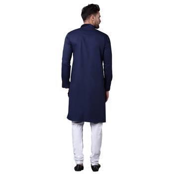 Daring Angrakha Placket Navy Blue Men'S Kurta Only 3
