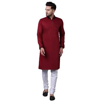Daring Angrakha Placket Maroon Men'S Kurta Only 1