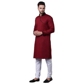 Daring Angrakha Placket Maroon Men'S Kurta Only 2