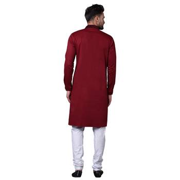 Daring Angrakha Placket Maroon Men'S Kurta Only 3