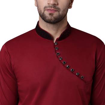 Daring Angrakha Placket Maroon Men'S Kurta Only 4