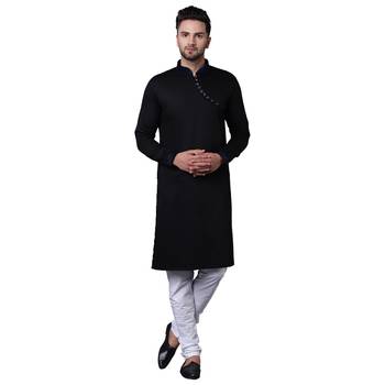 Daring Angrakha Placket Black Men'S Kurta Only 1