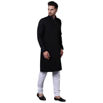 Daring Angrakha Placket Black Men'S Kurta Only 2