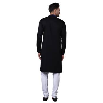 Daring Angrakha Placket Black Men'S Kurta Only 3