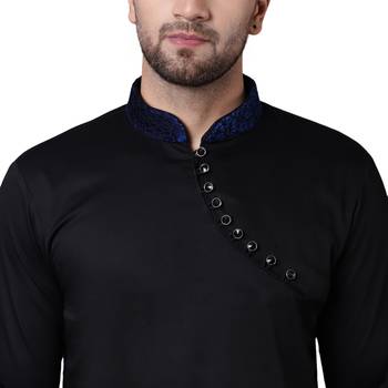 Daring Angrakha Placket Black Men'S Kurta Only 4