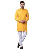 Trendy Asymmetric Overlap Mustard Men'S Kurta Only