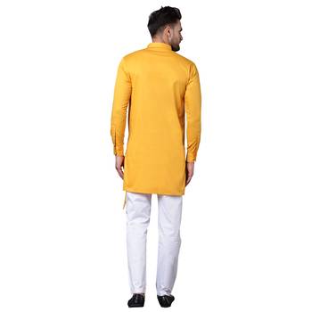 Trendy Asymmetric Overlap Mustard Men'S Kurta Only 3