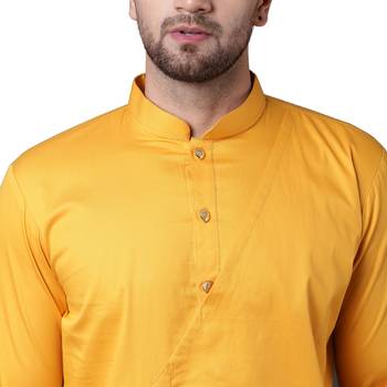Trendy Asymmetric Overlap Mustard Men'S Kurta Only 4