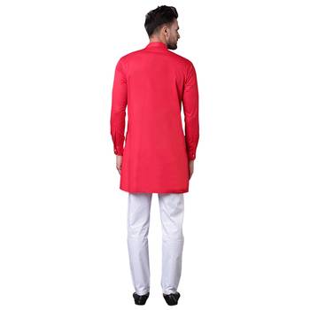 Trendy Asymmetric Overlap Red Men'S Kurta Only 3