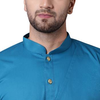 Trendy Asymmetric Overlap Teal Men'S Kurta Only 4