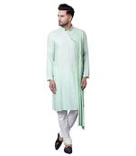 Dushala Style Draped Sea Green Men'S Kurta Only