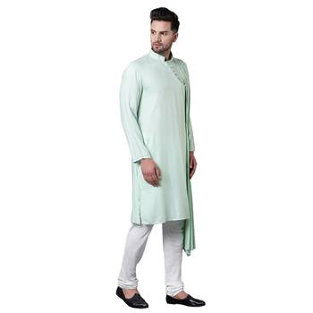 Dushala Style Draped Sea Green Men'S Kurta Only 2