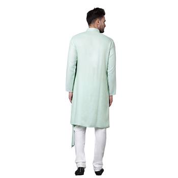 Dushala Style Draped Sea Green Men'S Kurta Only 3