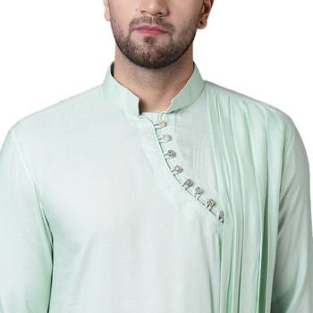 Dushala Style Draped Sea Green Men'S Kurta Only 4