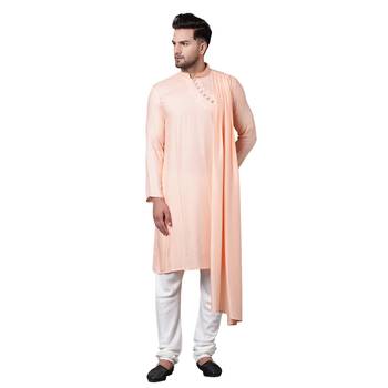 Dushala Style Draped Peach Men's Kurta Only 2