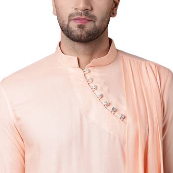 Dushala Style Draped Peach Men's Kurta Only 4