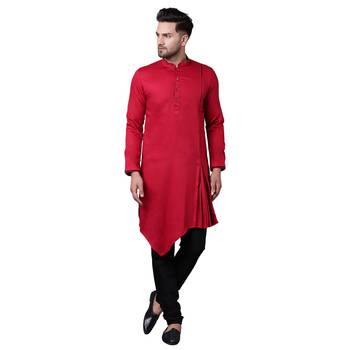 Modish Pleated Gusset Maroon Men'S Kurta Only 1