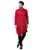 Modish Pleated Gusset Maroon Men'S Kurta Only