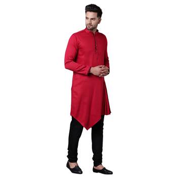 Modish Pleated Gusset Maroon Men'S Kurta Only 2