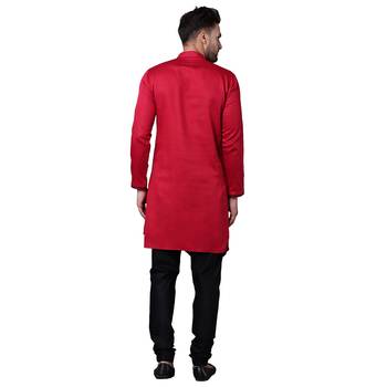 Modish Pleated Gusset Maroon Men'S Kurta Only 3