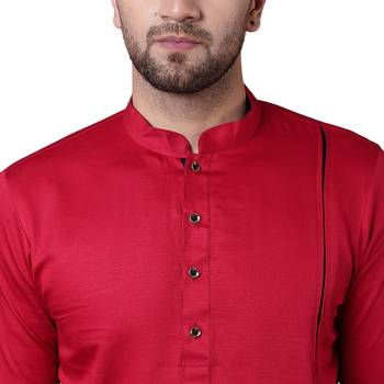 Modish Pleated Gusset Maroon Men'S Kurta Only 4