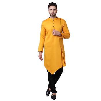 Modish Pleated Gusset Mustard Men'S Kurta Only 1