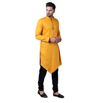 Modish Pleated Gusset Mustard Men'S Kurta Only 2