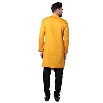 Modish Pleated Gusset Mustard Men'S Kurta Only 3