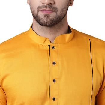 Modish Pleated Gusset Mustard Men'S Kurta Only 4