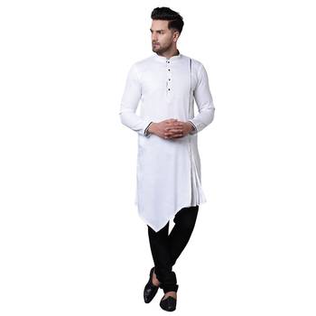Modish Pleated Gusset White Men'S Kurta Only 1