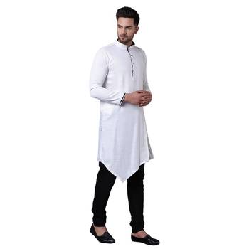 Modish Pleated Gusset White Men'S Kurta Only 2