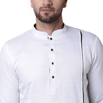 Modish Pleated Gusset White Men'S Kurta Only 4