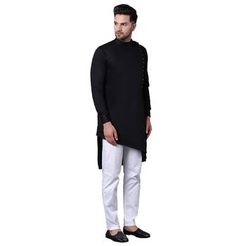 Modern Jama Style Asymmetric Black Men'S Kurta Only 2
