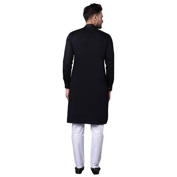 Modern Jama Style Asymmetric Black Men'S Kurta Only 3