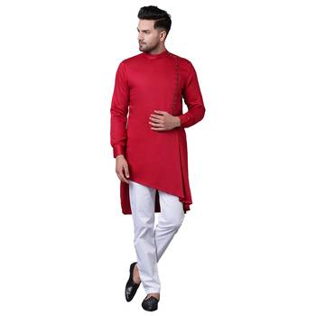 Modern Jama Style Asymmetric Maroon Men'S Kurta Only 1