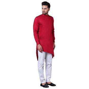 Modern Jama Style Asymmetric Maroon Men'S Kurta Only 2