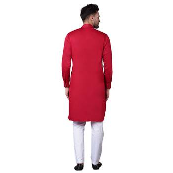 Modern Jama Style Asymmetric Maroon Men'S Kurta Only 3