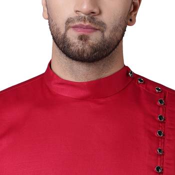 Modern Jama Style Asymmetric Maroon Men'S Kurta Only 4