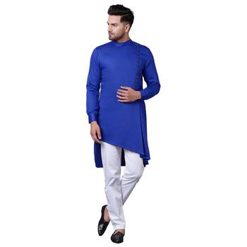 Modern Jama Style Asymmetric Royal Blue Men'S Kurta Only 1