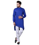 Modern Jama Style Asymmetric Royal Blue Men'S Kurta Only