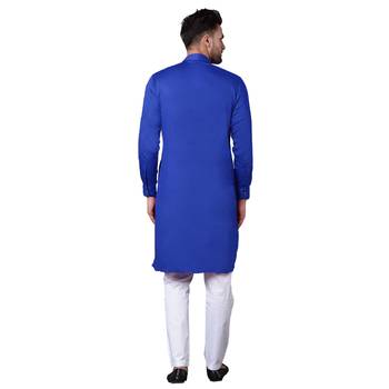 Modern Jama Style Asymmetric Royal Blue Men'S Kurta Only 3