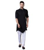 Dynamic Tilted Placket Asymmtetric Black Men'S Kurta Only