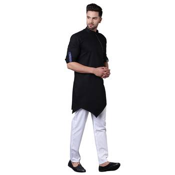 Dynamic Tilted Placket Asymmtetric Black Men'S Kurta Only 2